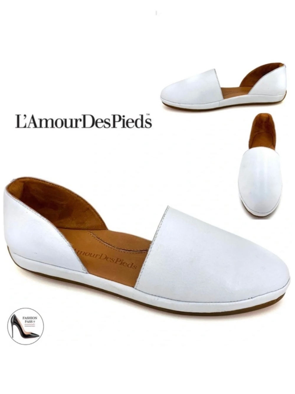 L'Amour Des Pieds Yemina White Leather Slip-On Flat Shoes Comfortable Loafer 6.5